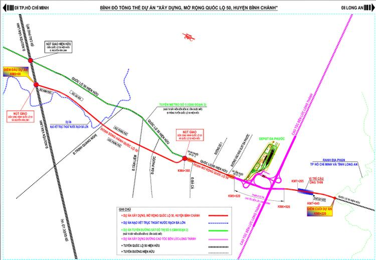 Bản đồ dự án mở rộng quốc lộ 50 và đường song hành